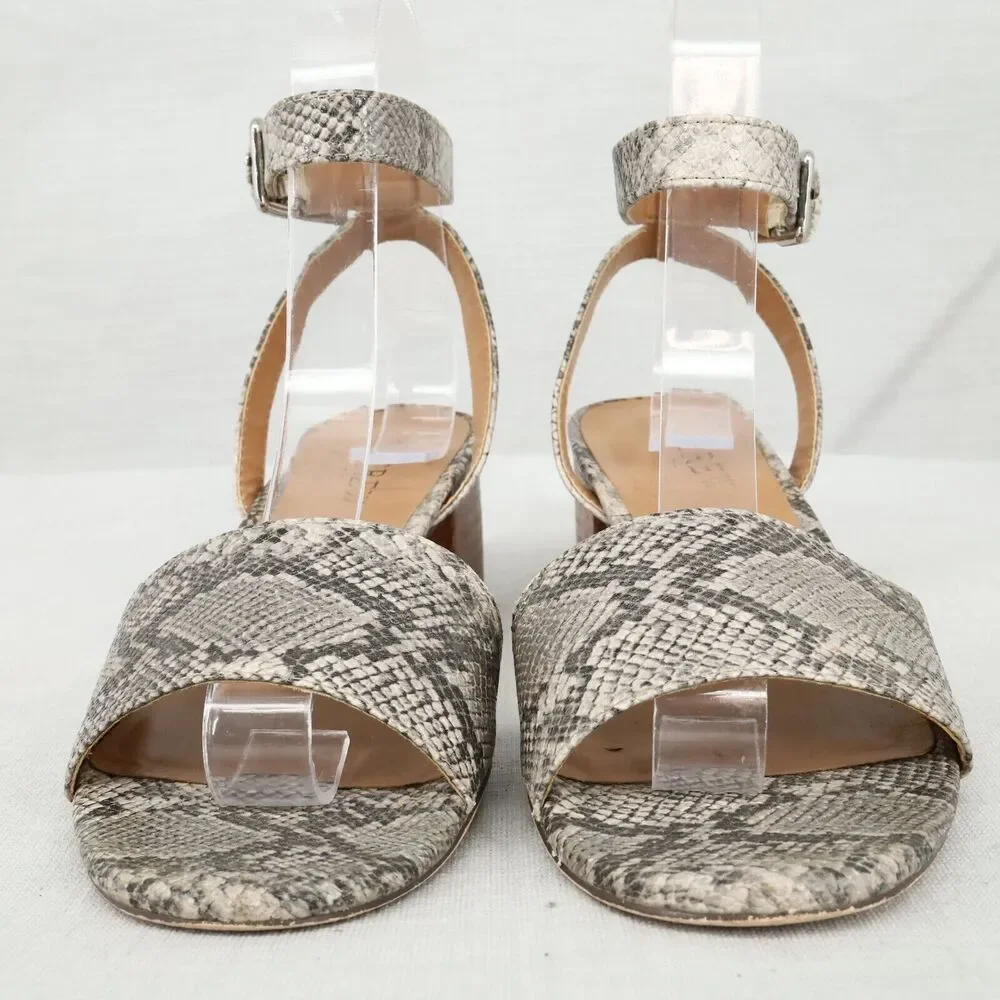 J Crew Sandals Womens 6 M Gray Animal Print Block Heels Ankle Strap Shoes